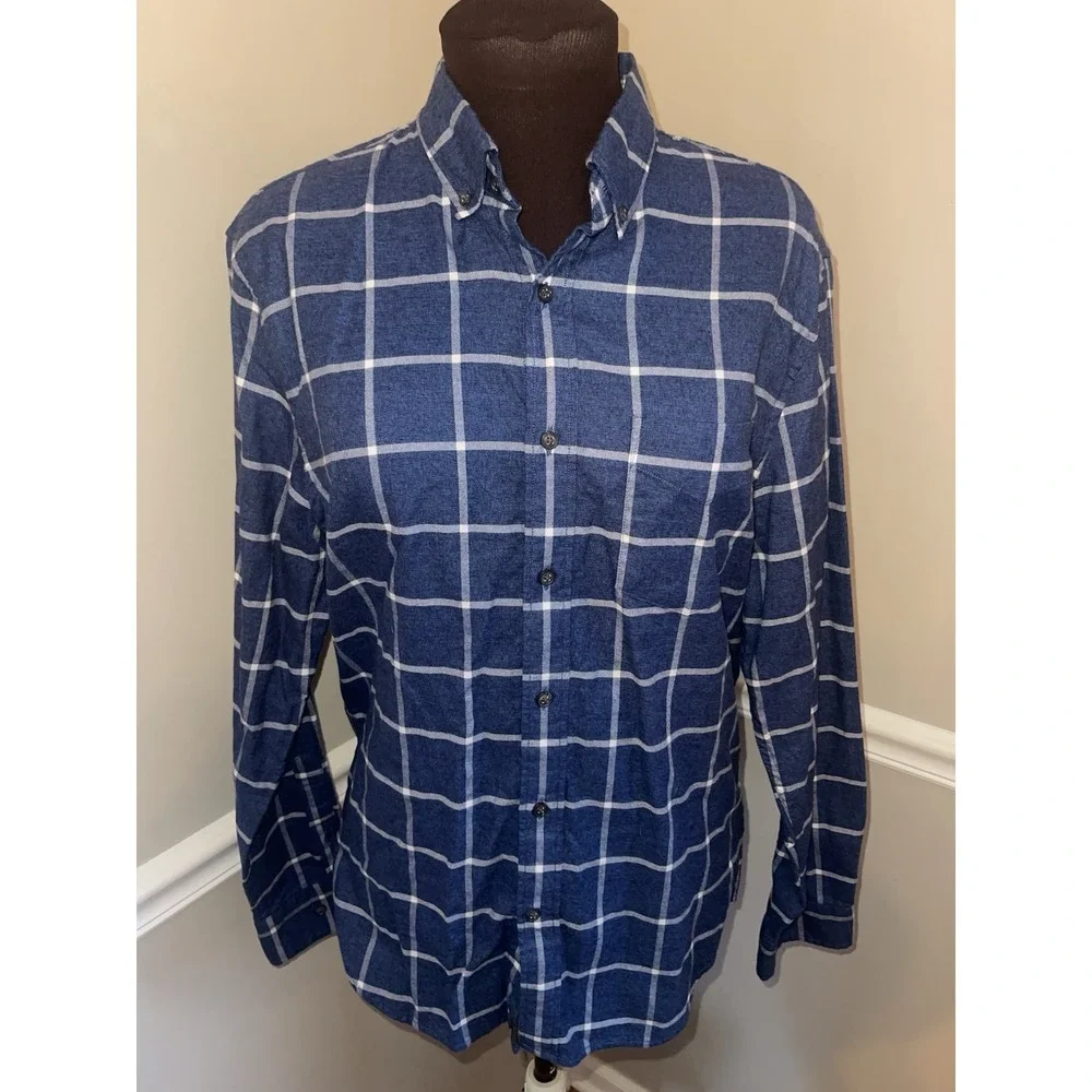 Banana Republic Ultra‎ Soft Flannel Untucked Slim Fit Blue Plaid Mens Medium